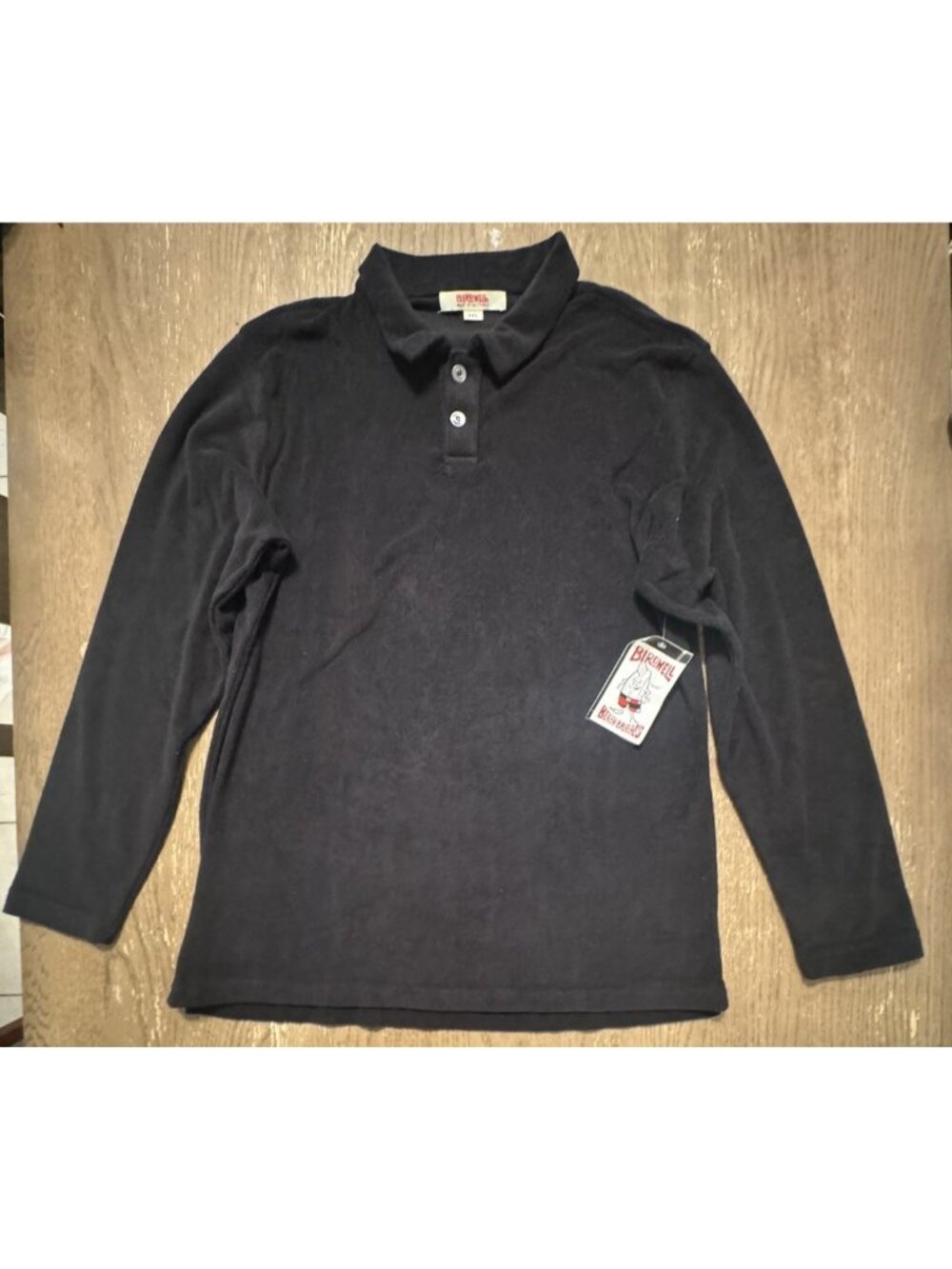 NWT Birdwell Beach Britches Terry Cloth Polo Shirt 2XL Navy Black Long Sleeve